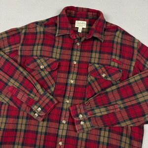 Cabela's Flannel Shirt XL Tall Red Brown Plaid Long Sleeve Heavyweight Cotton